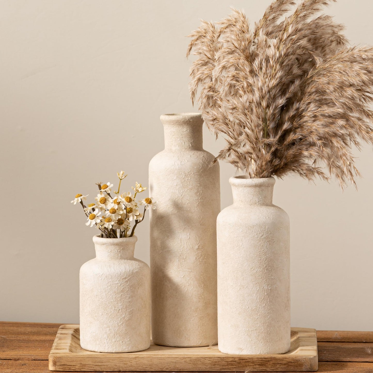ooit Whitewashed Ceramic Vase Set of 3 – Rustic Farmhouse Home Decor