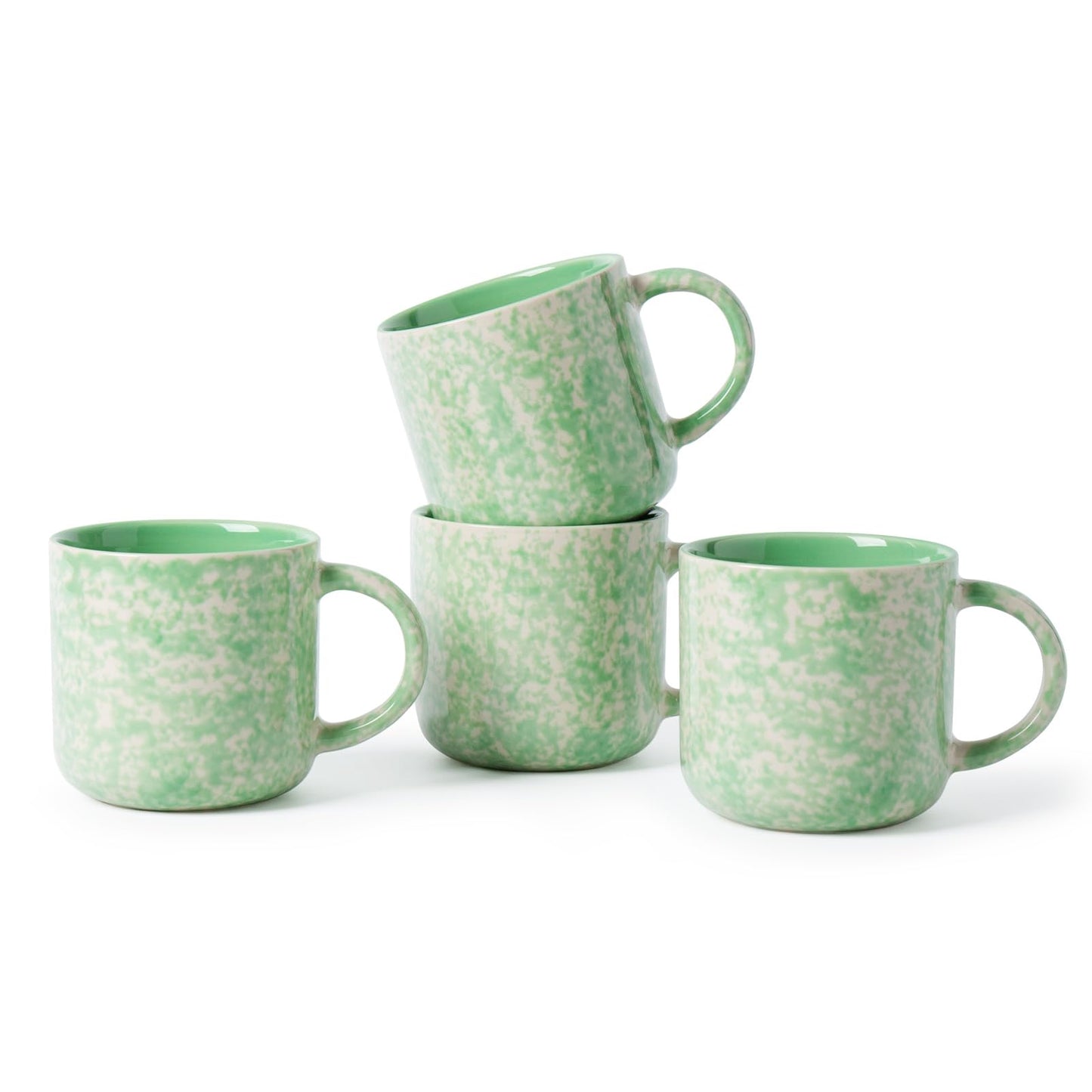 MONITO 12oz Ceramic Coffee Mugs Set of 4 – Unique Glaze, Green