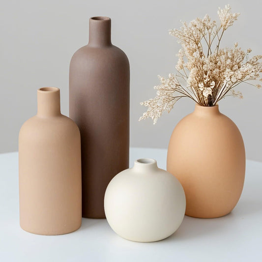 vaurcesa Modern Ceramic Vase Set of 4 – Neutral Tones, Minimalist Home Decor