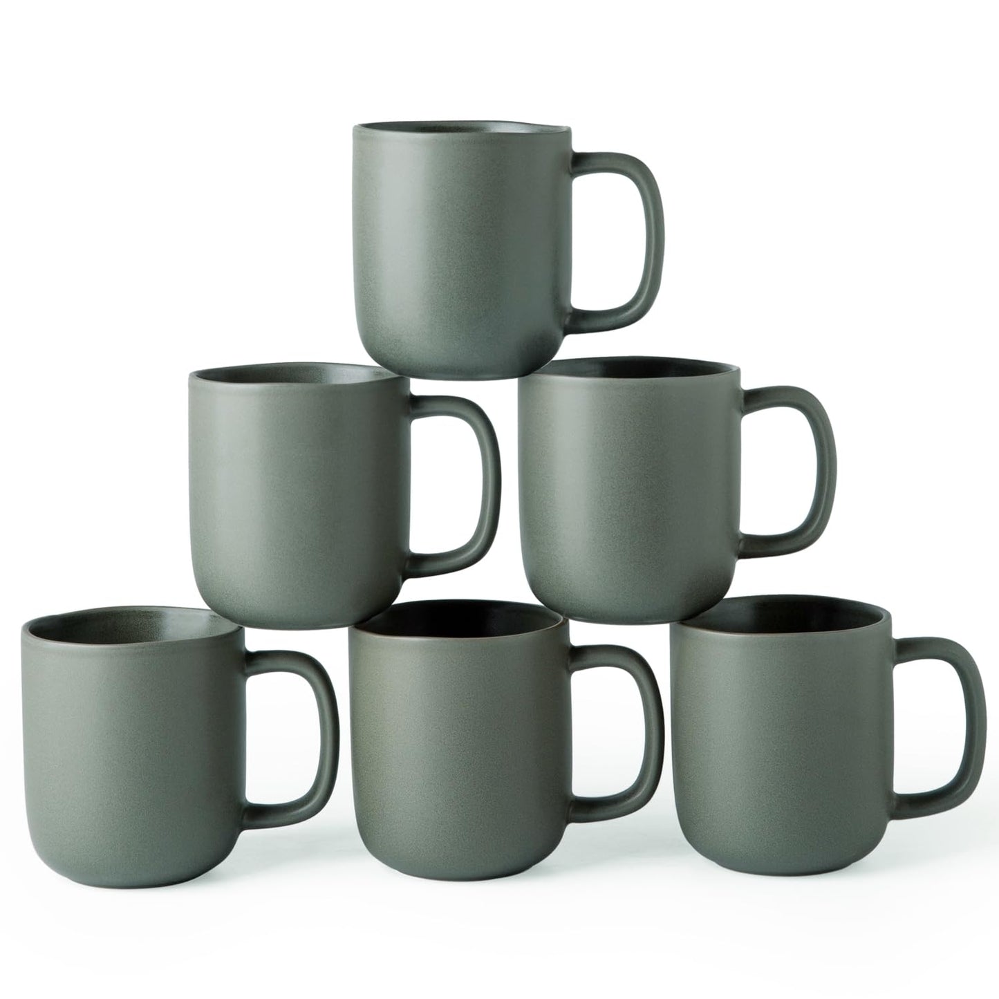 AmorArc 14oz Ceramic Coffee Mugs, Set of 6 – Wavy Rim, Large Handle, Reactive Glaze