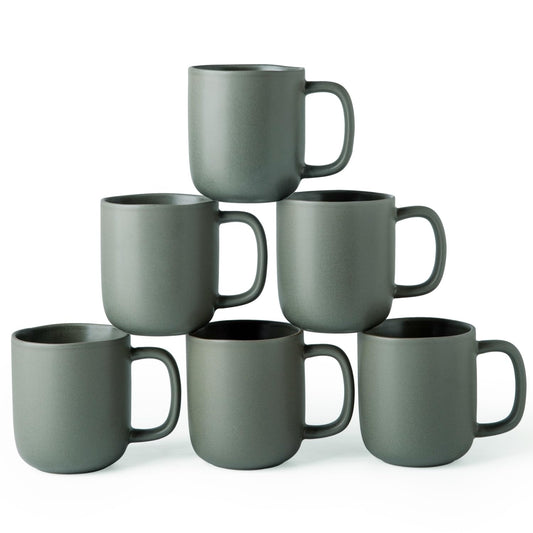 AmorArc 14oz Ceramic Coffee Mugs, Set of 6 – Wavy Rim, Large Handle, Reactive Glaze