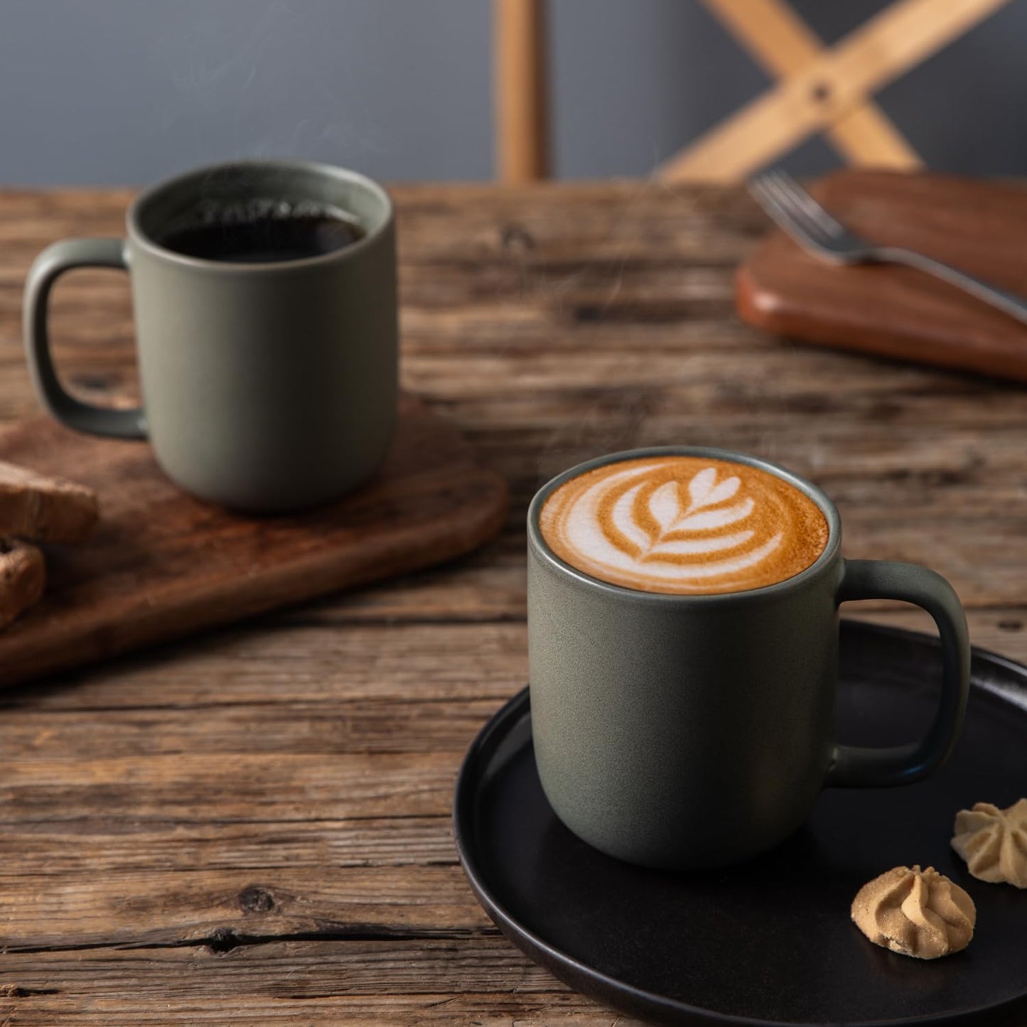 AmorArc 14oz Ceramic Coffee Mugs, Set of 6 – Wavy Rim, Large Handle, Reactive Glaze