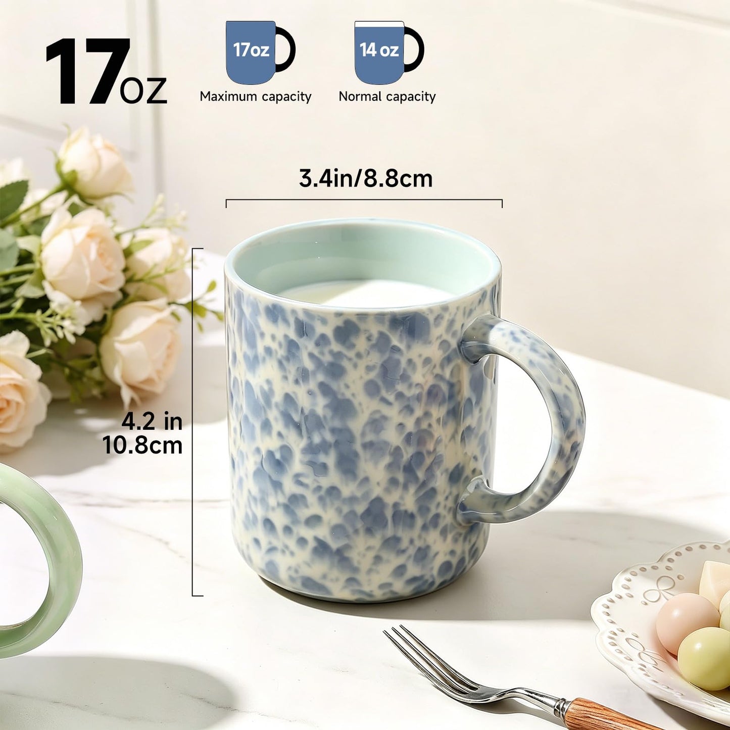 MONITO 17oz Ceramic Coffee Mugs Set of 4 – Unique Glaze, Colorful