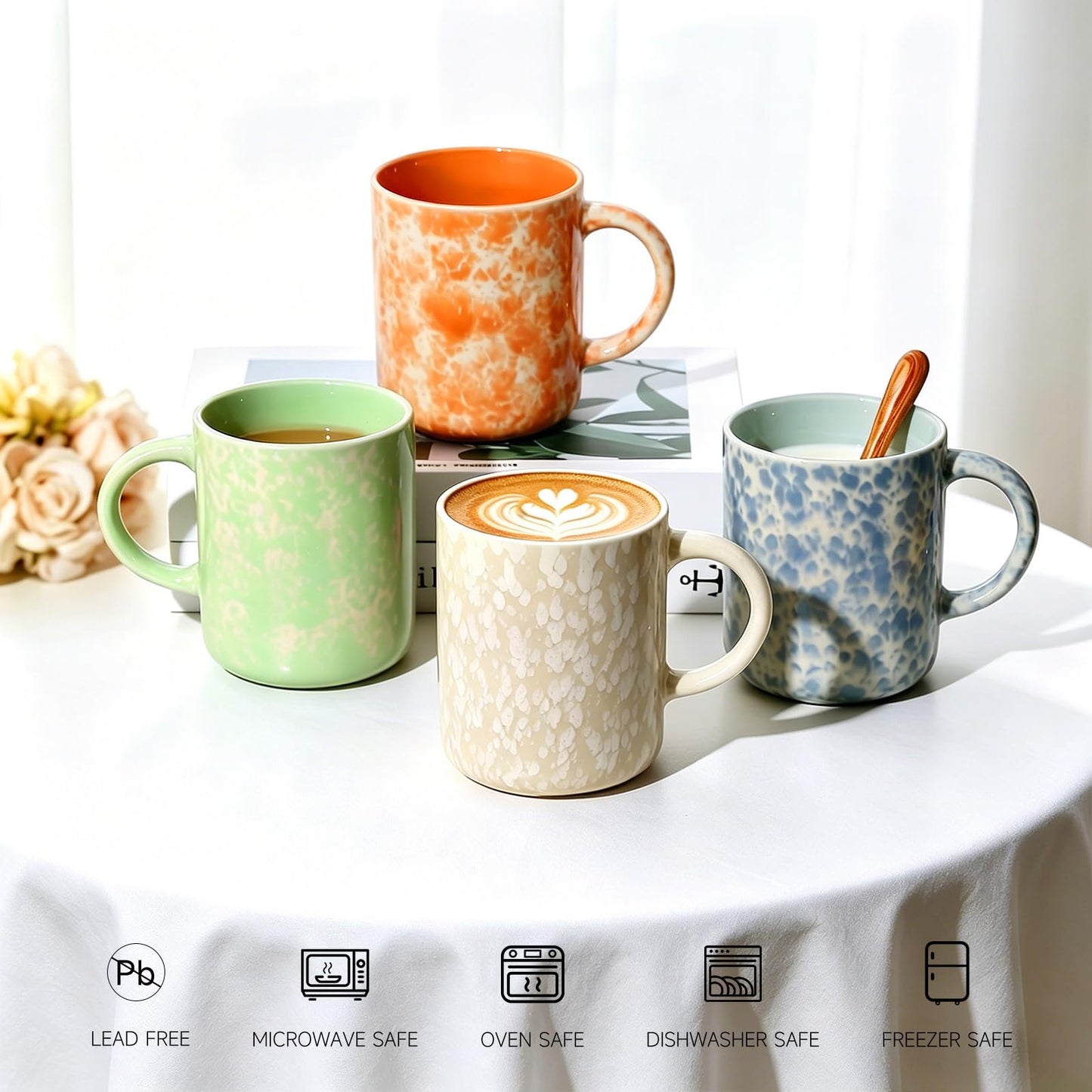MONITO 17oz Ceramic Coffee Mugs Set of 4 – Unique Glaze, Colorful