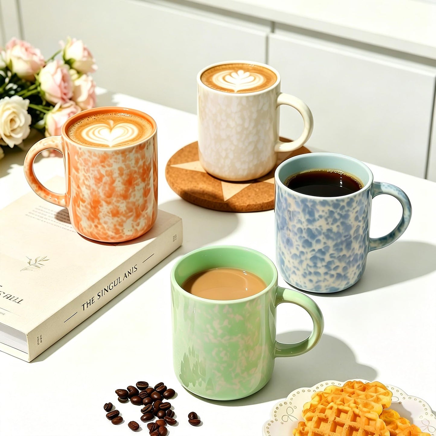 MONITO 17oz Ceramic Coffee Mugs Set of 4 – Unique Glaze, Colorful