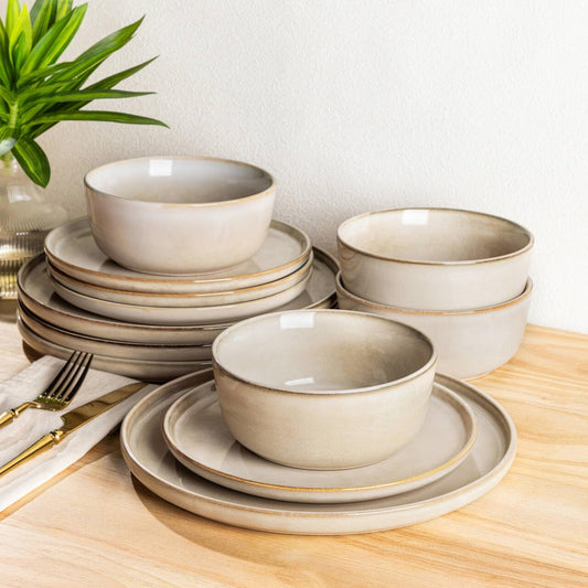 AmorArc Stoneware Dinnerware Set, 24-Piece, Reactive Glaze, Service for 8