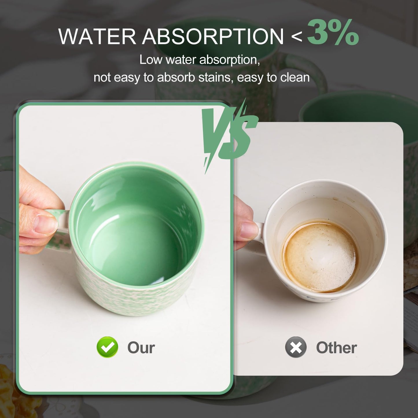 MONITO 12oz Ceramic Coffee Mugs Set of 4 – Unique Glaze, Green