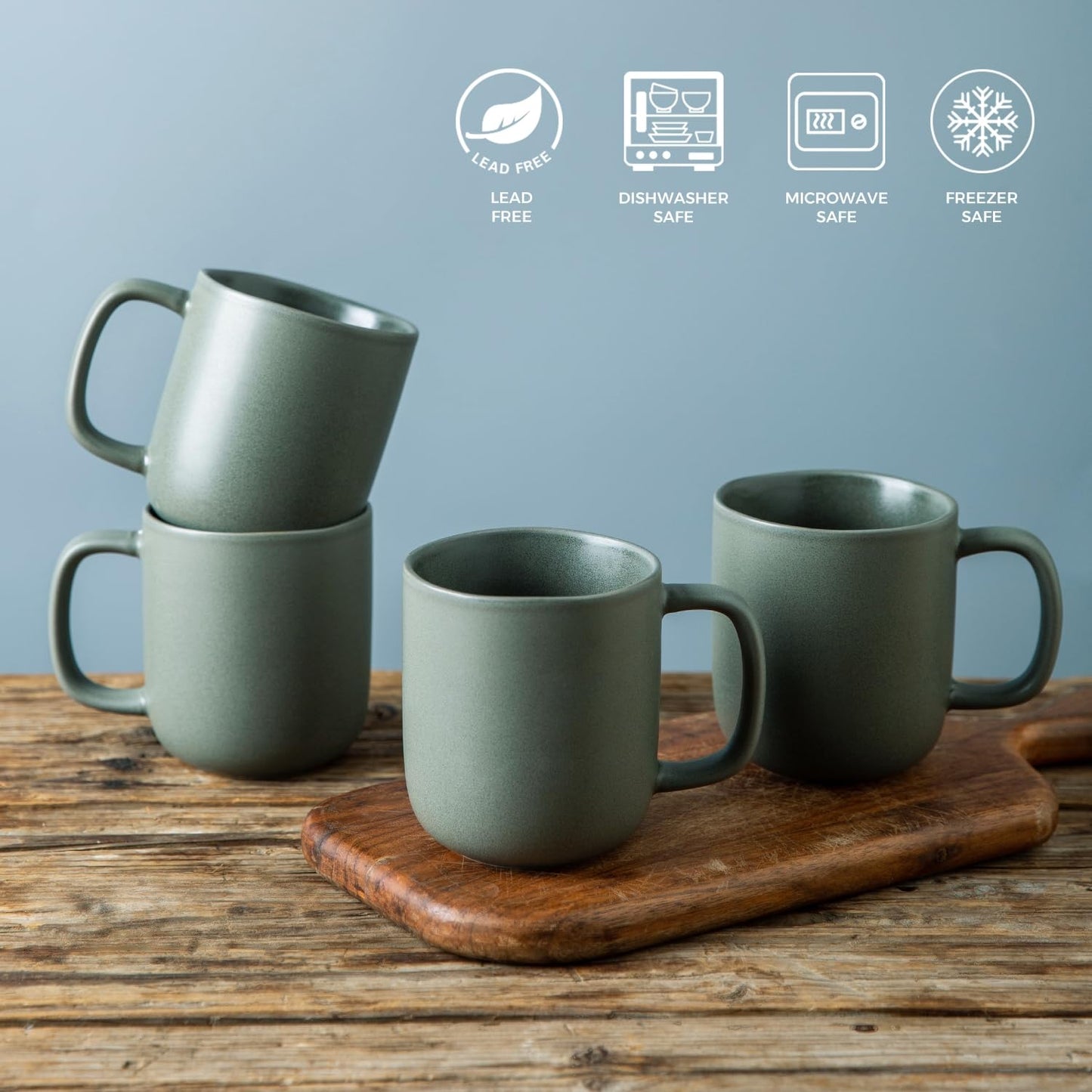AmorArc 14oz Ceramic Coffee Mugs, Set of 6 – Wavy Rim, Large Handle, Reactive Glaze