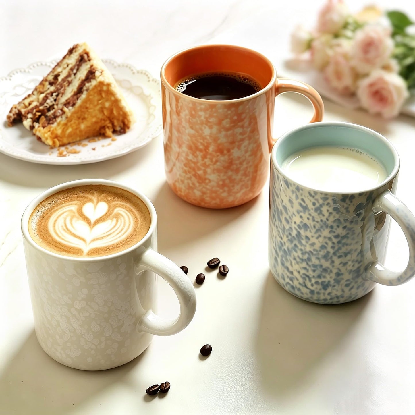 MONITO 17oz Ceramic Coffee Mugs Set of 4 – Unique Glaze, Colorful