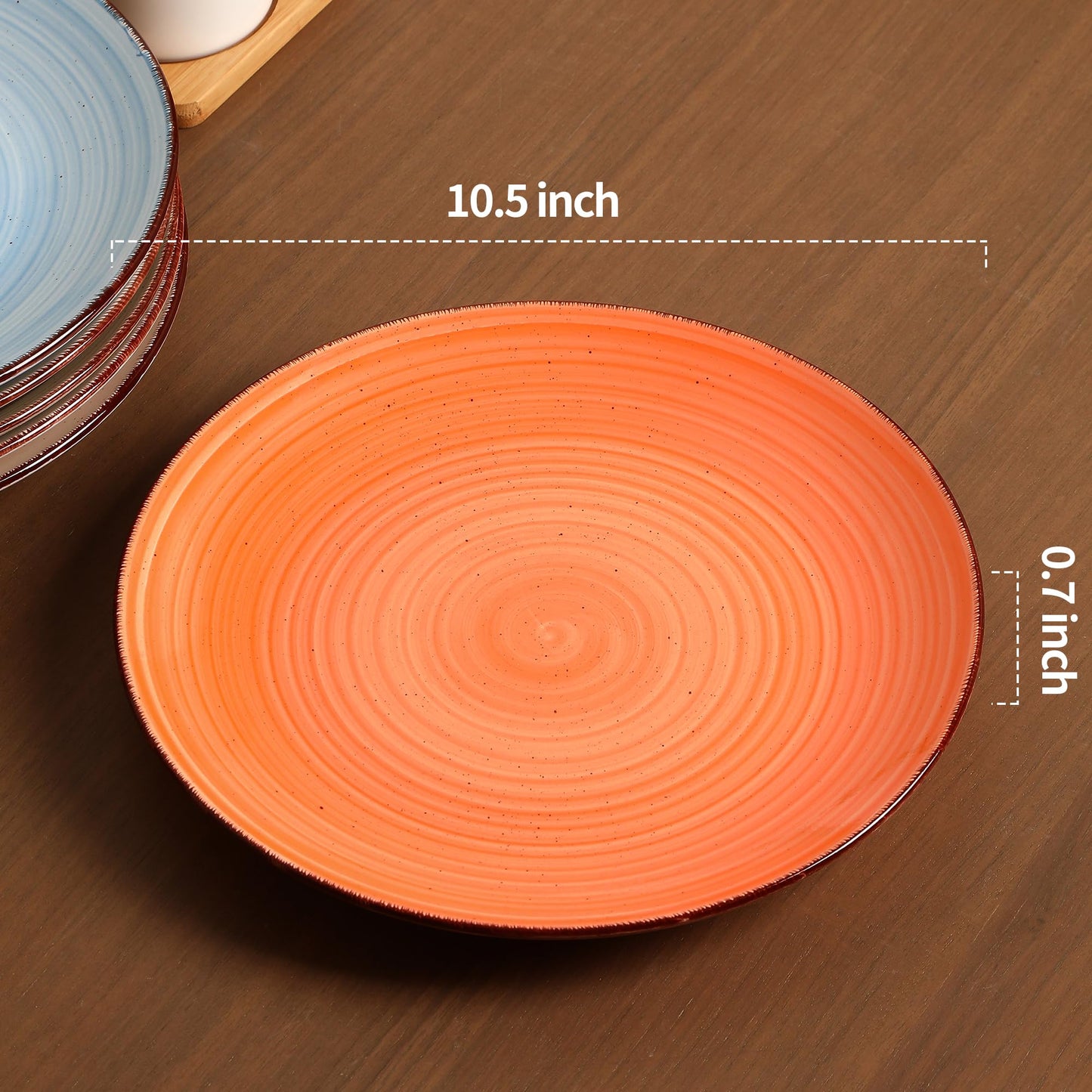 TootieWare Ceramic Dinner Plates Set of 6 – 10.5-Inch, Blue, Dishwasher Safe