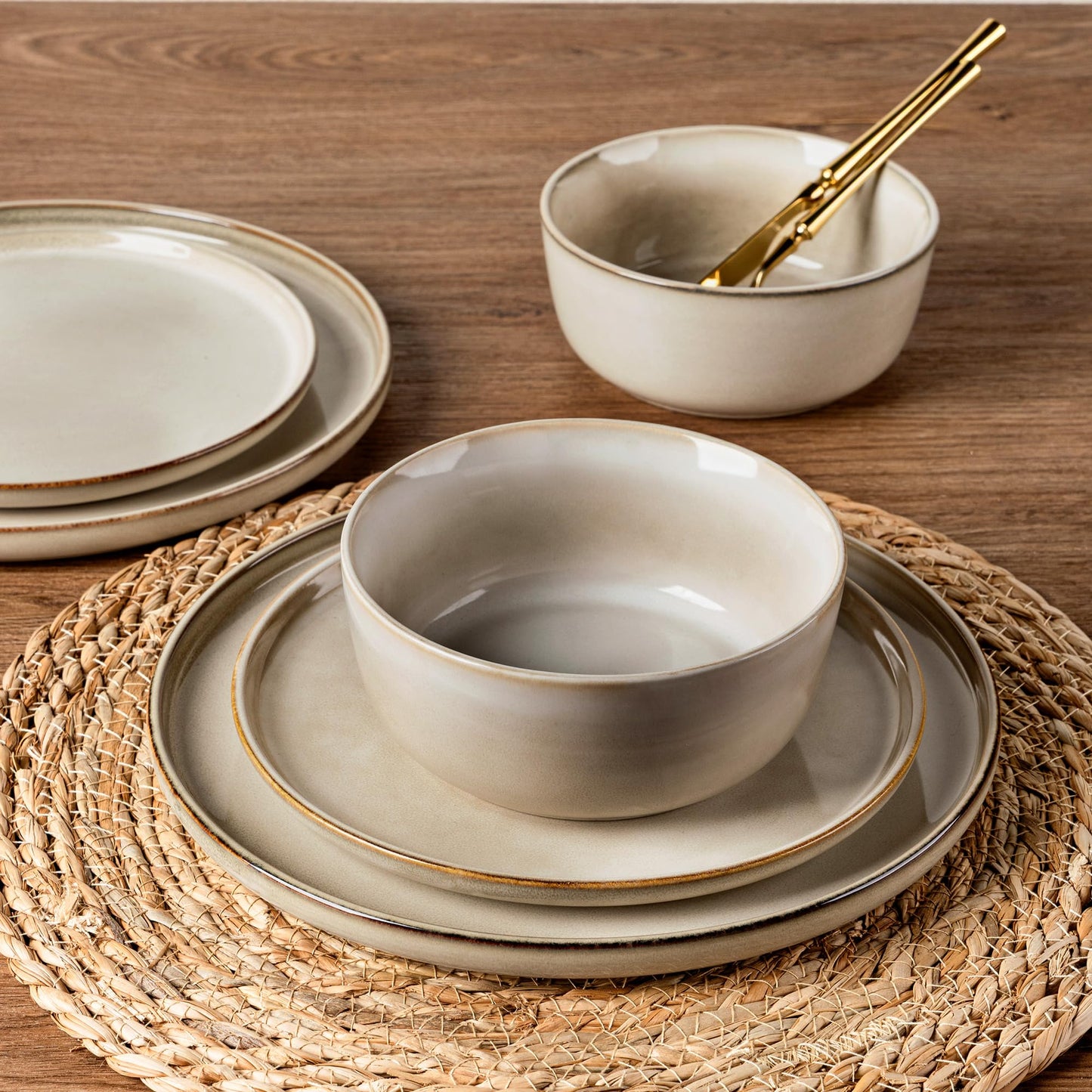 AmorArc Stoneware Dinnerware Set, 24-Piece, Reactive Glaze, Service for 8