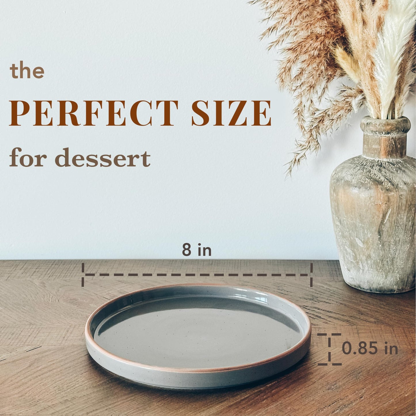 MORA Ceramic Flat Plates Set of 6 – 8-Inch, Scratch Resistant, Neutral