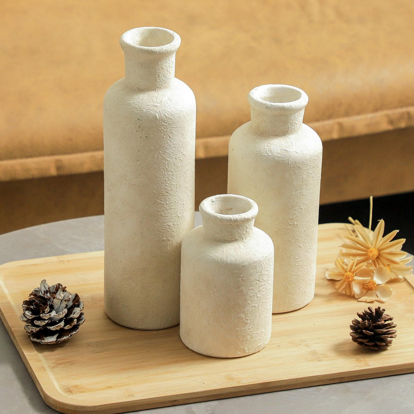 ooit Whitewashed Ceramic Vase Set of 3 – Rustic Farmhouse Home Decor