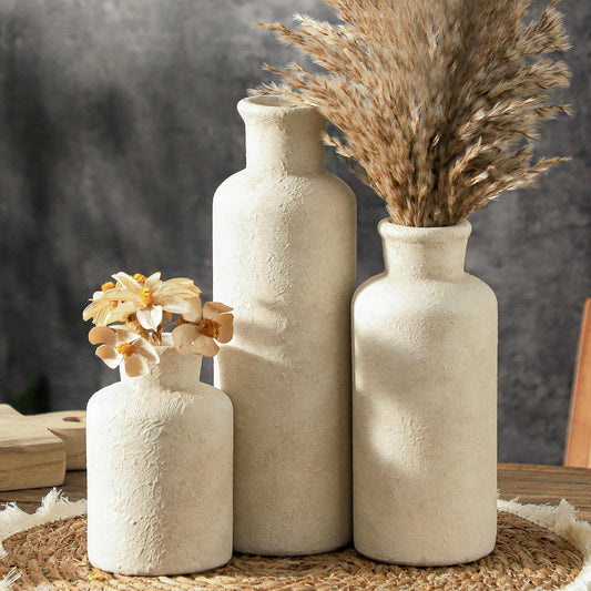 ooit Whitewashed Ceramic Vase Set of 3 – Rustic Farmhouse Home Decor