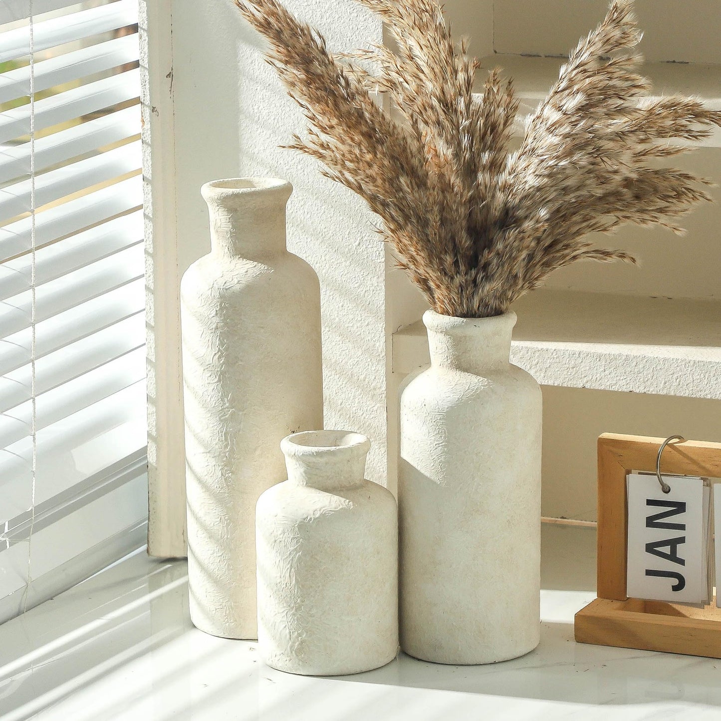 ooit Whitewashed Ceramic Vase Set of 3 – Rustic Farmhouse Home Decor