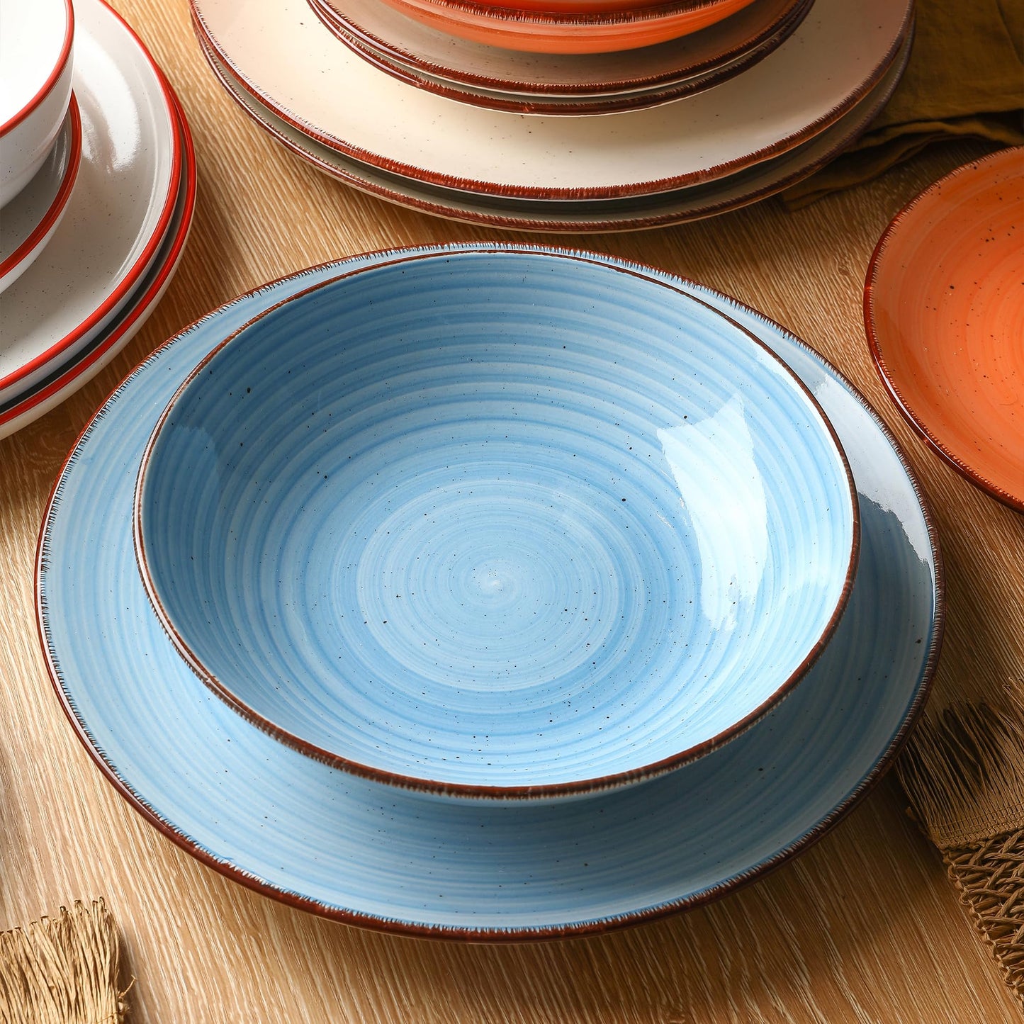 TootieWare Ceramic Dinner Plates Set of 6 – 10.5-Inch, Blue, Dishwasher Safe