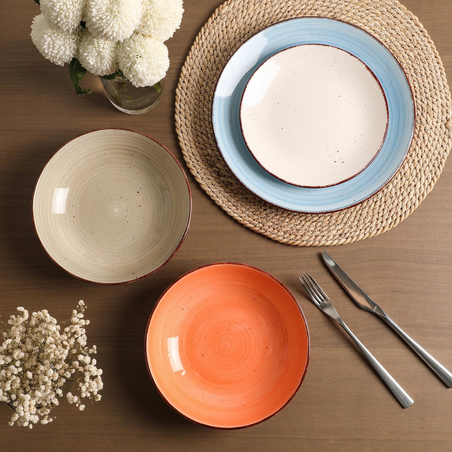 TootieWare Ceramic Dinner Plates Set of 6 – 10.5-Inch, Blue, Dishwasher Safe
