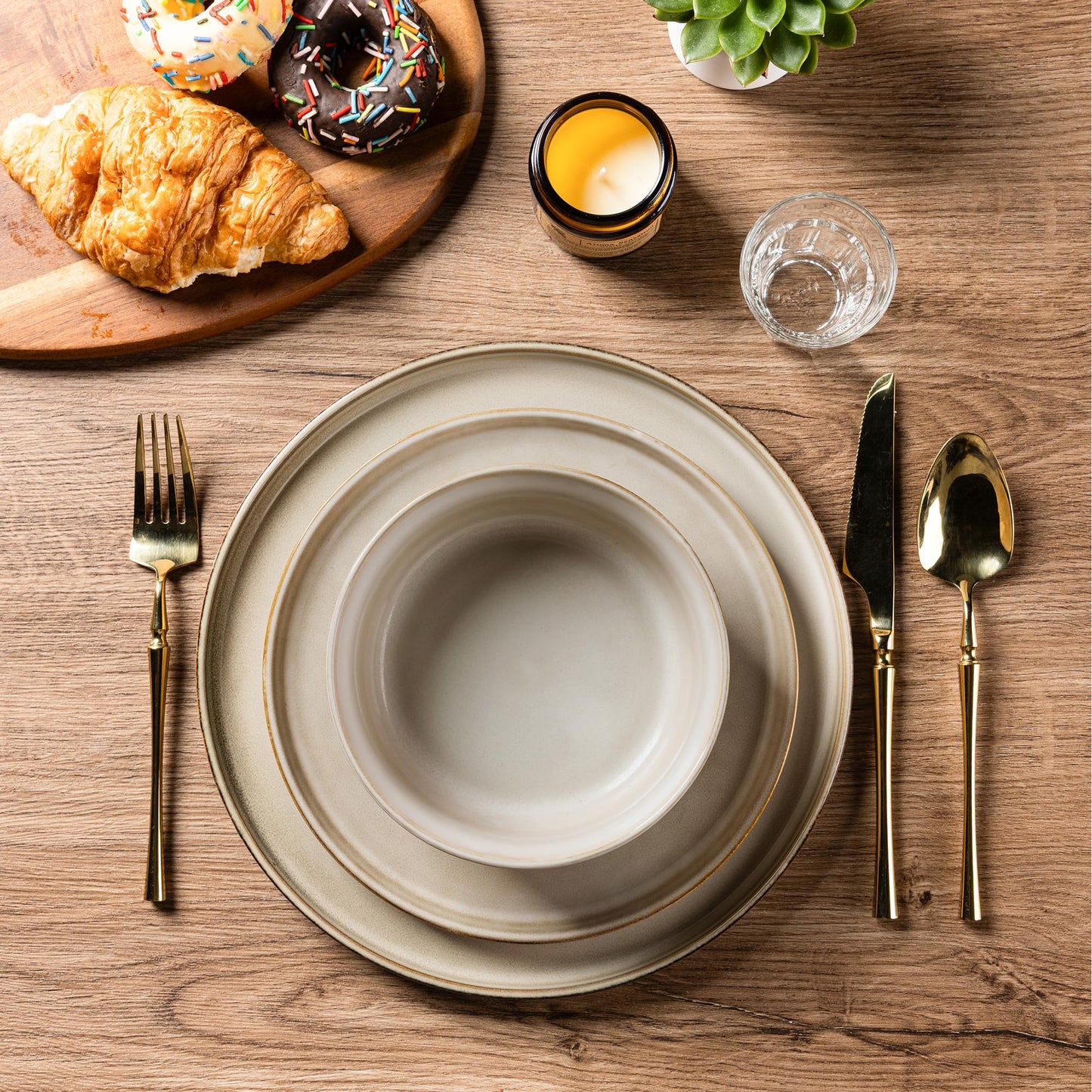 AmorArc Stoneware Dinnerware Set, 24-Piece, Reactive Glaze, Service for 8